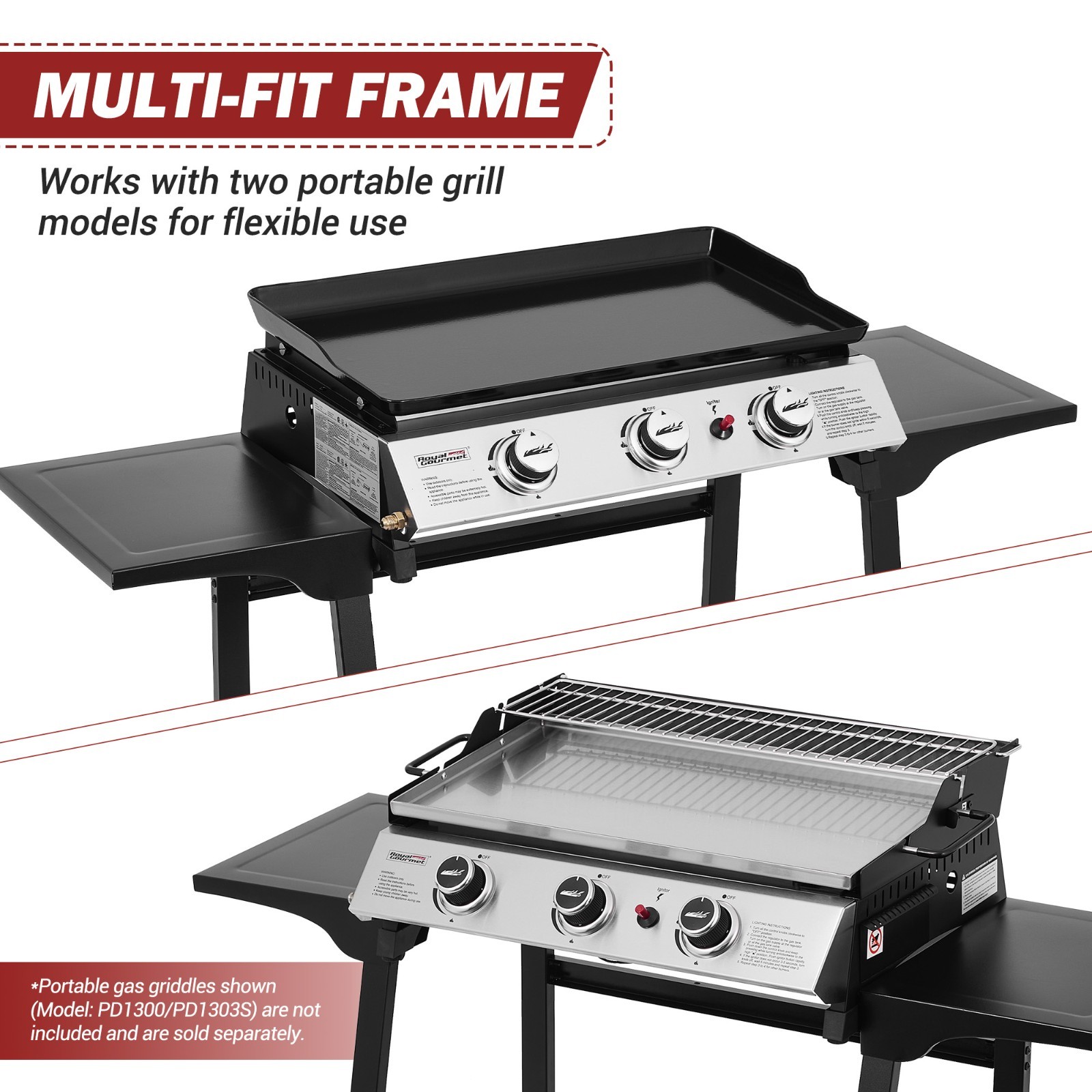 Royal Gourmet Tabletop Griddle Stand with Basket and Side Shelves, Black