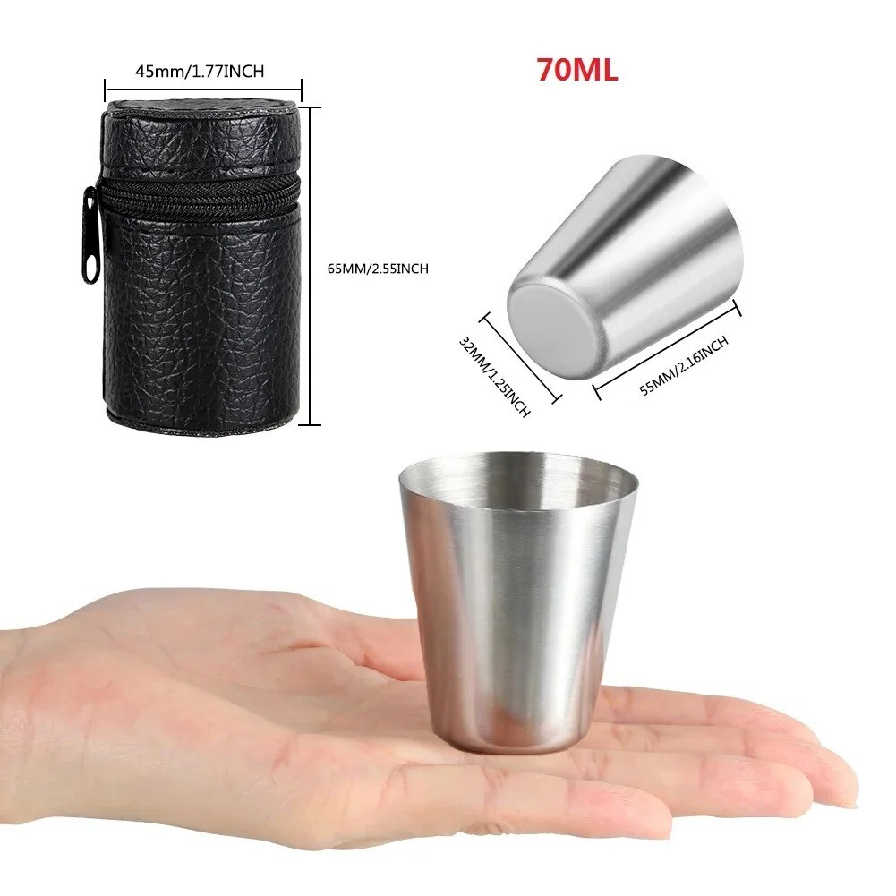 Mini Shot Glass Cup Drinking Whiskey Mugs+Cover Case T Stainless Steel