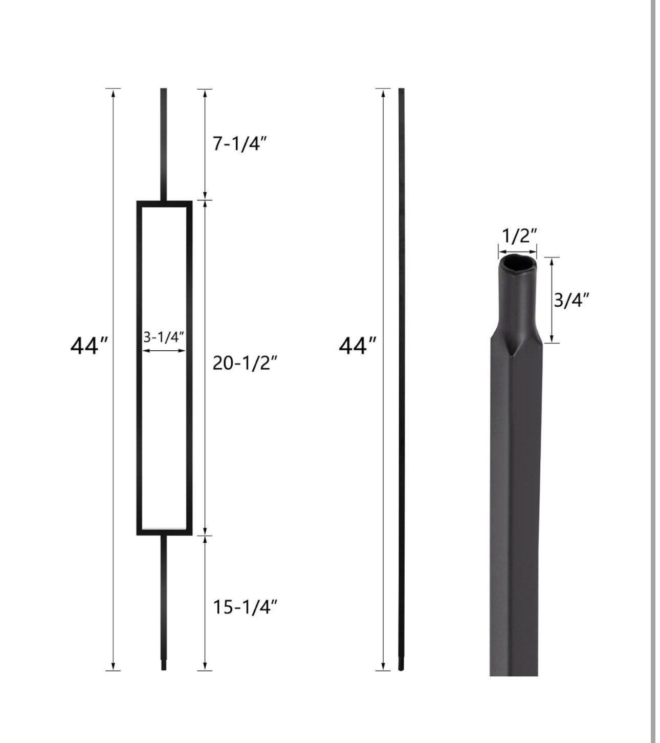 16 Pack Rectangular Hollow Stair Spindles 44 Inches, 1/2″ Iron Balusters for …
