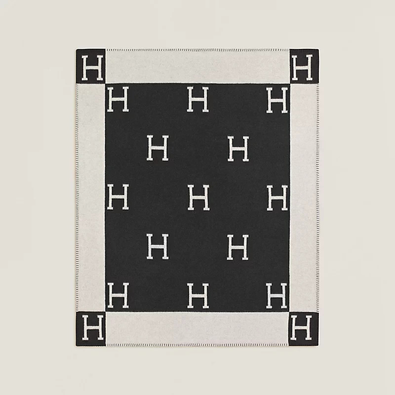 Hermes Avalon throw inspired blanket Classic Black/White Wool