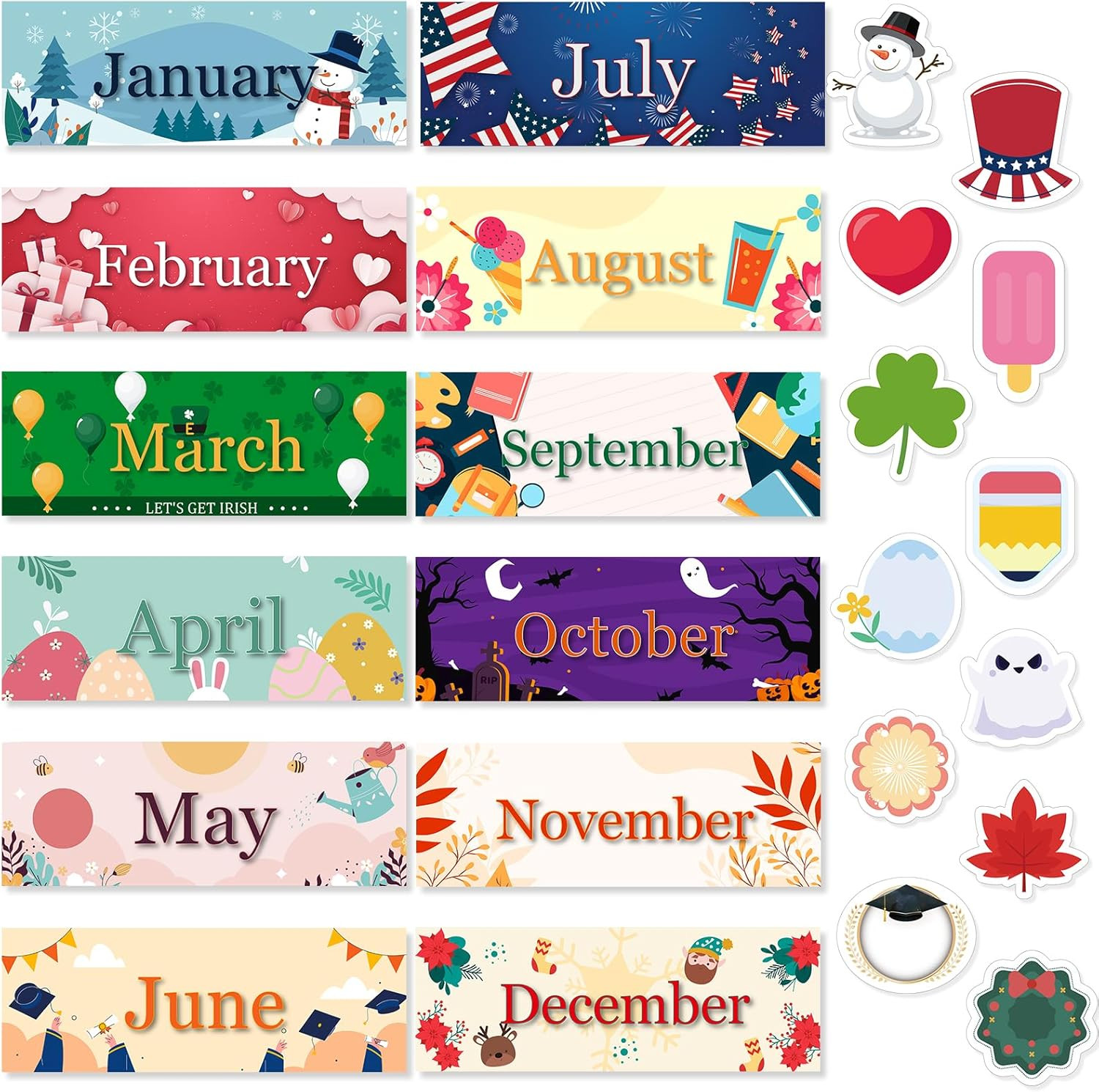 24 Pcs Holiday 12 Months of The Year Headers Monthly Headliners Set with 12 C…