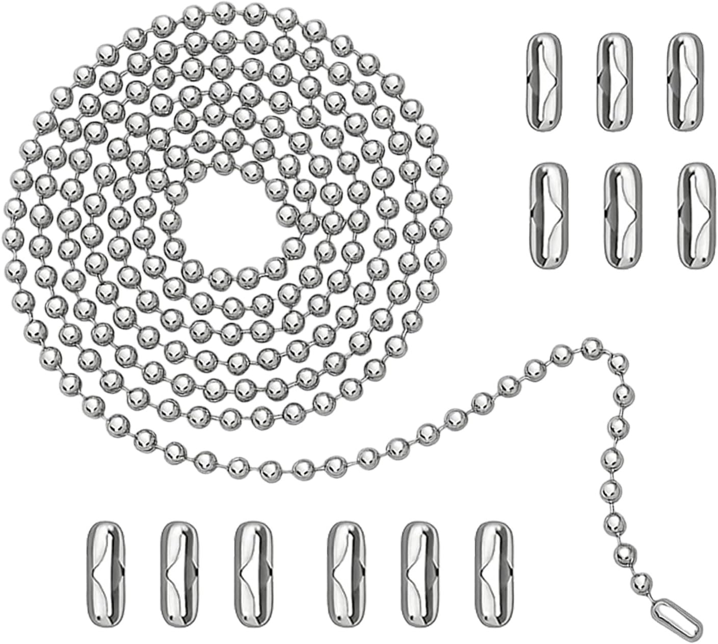 120in Stainless Steel Pull Chain Extender 3mm Ball Chain 12 Connectors Fan Light