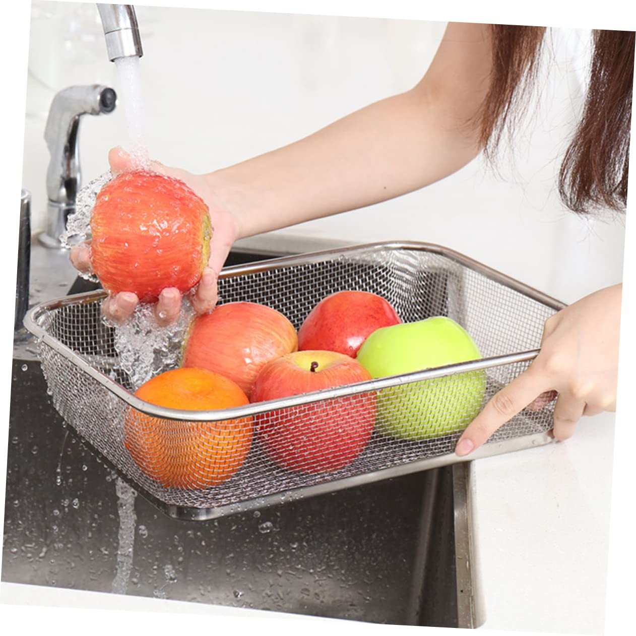 Stainless Steel Fine Mesh Shallow Drain Basket Sieve 13.4×9.8 In