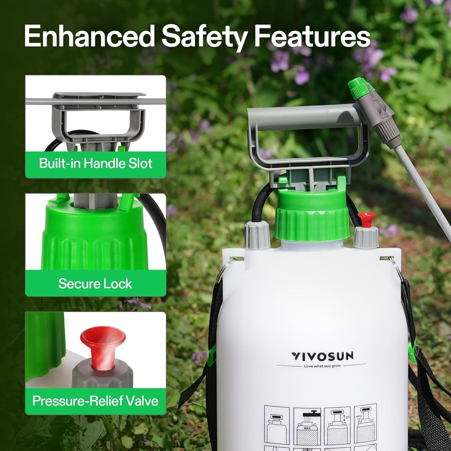 1.35Gal Pump Sprayer 5L Garden Water Sprayer 3 Nozzles Long Hose