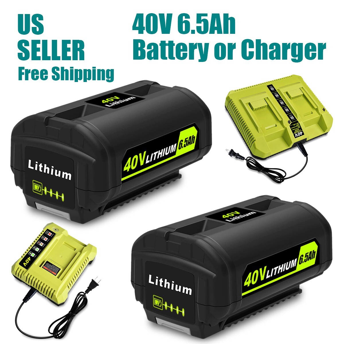 6.5Ah For Ryobi 40V 6Ah High Capacity Lithium Battery OP40601 5Ah OP4050 Charger