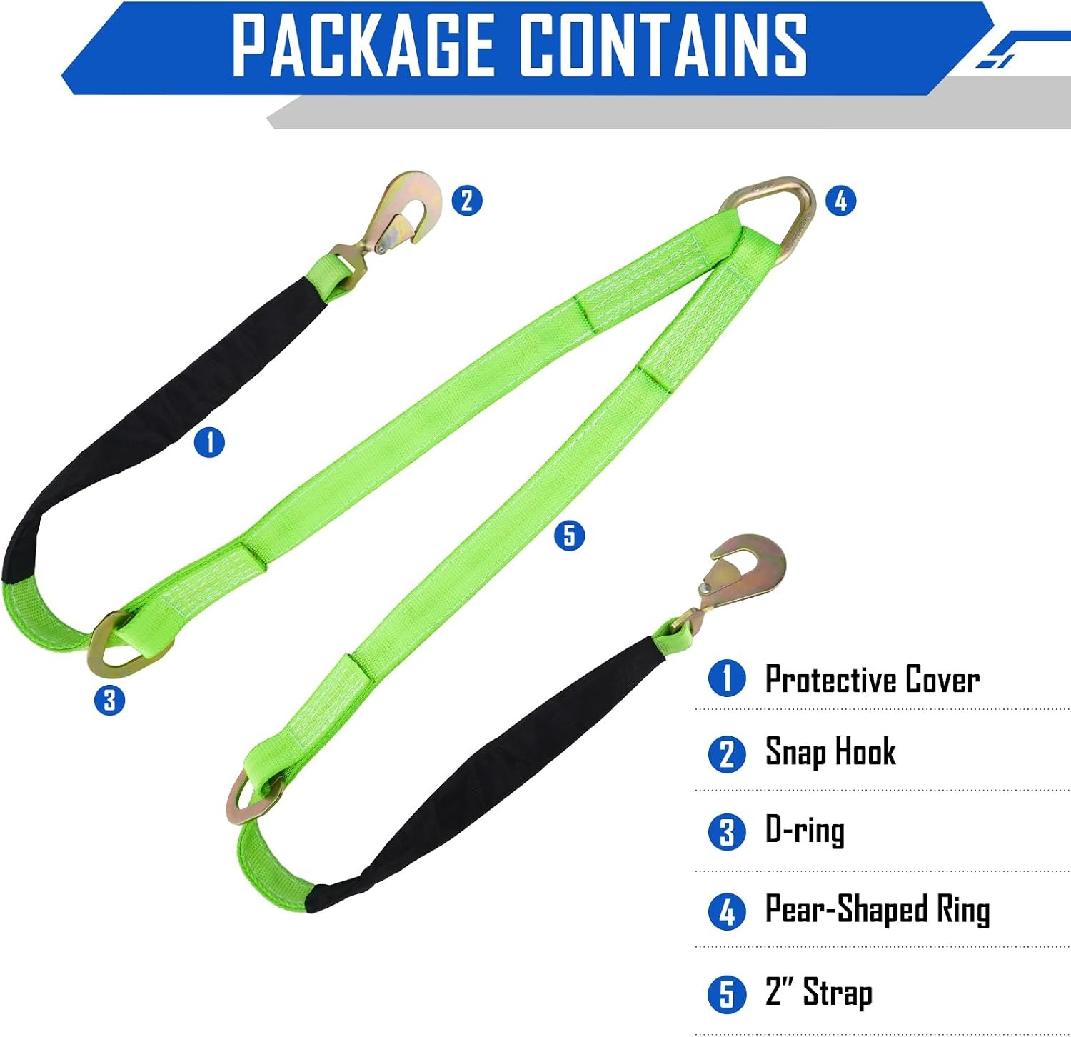 V-Bridle Strap, 5200LBS, Snap Hooks, Axle Strap for Towing