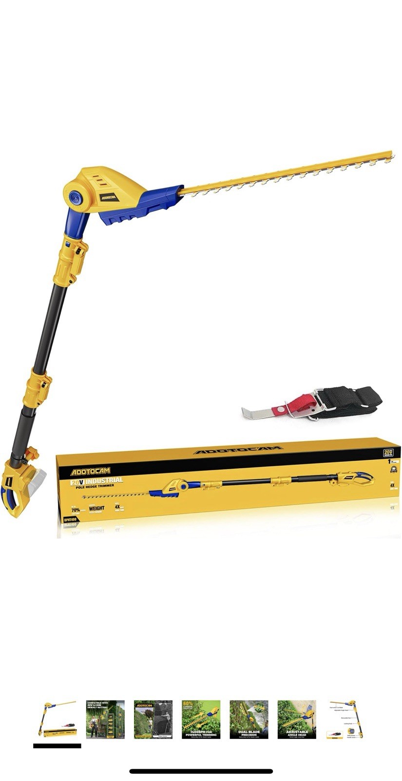 ADOTOCAM Cordless Pole Hedge Trimmer for Dewalt 20V Max Battery （tool only）