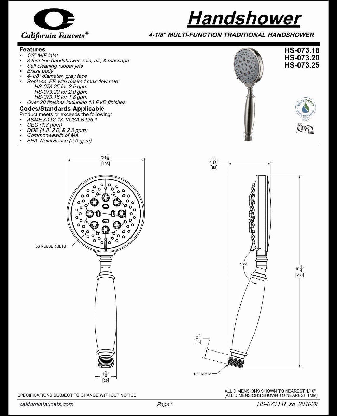 California Faucets HS-073.18-PN Polished Nickel Handshower Kit