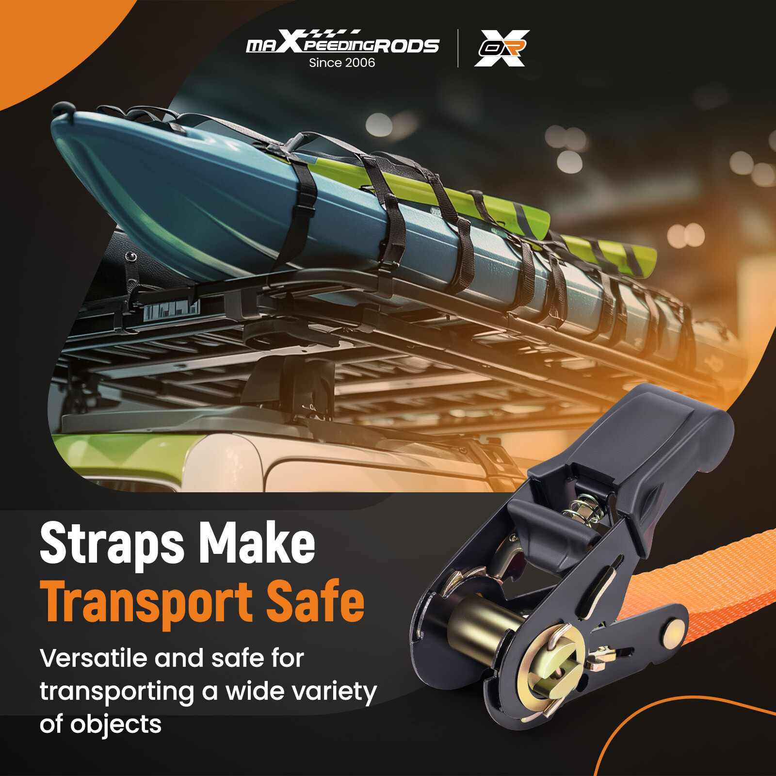 Ratchet Straps Tie Down 2200 lb 1 in * 15ft for Transport for ATV Motorcycle