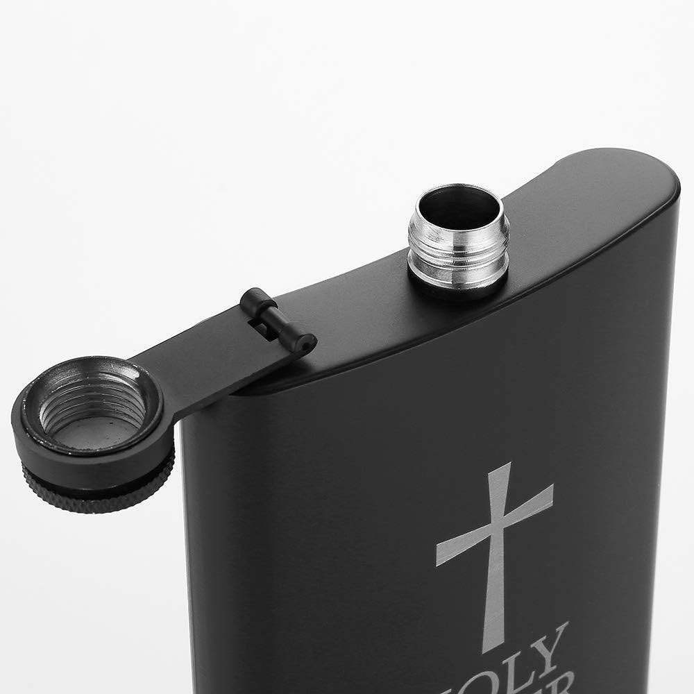 HOLY WATER, 8oz Stainless Steel Black Hip Flask for Liquor, Leakproof with Fu…