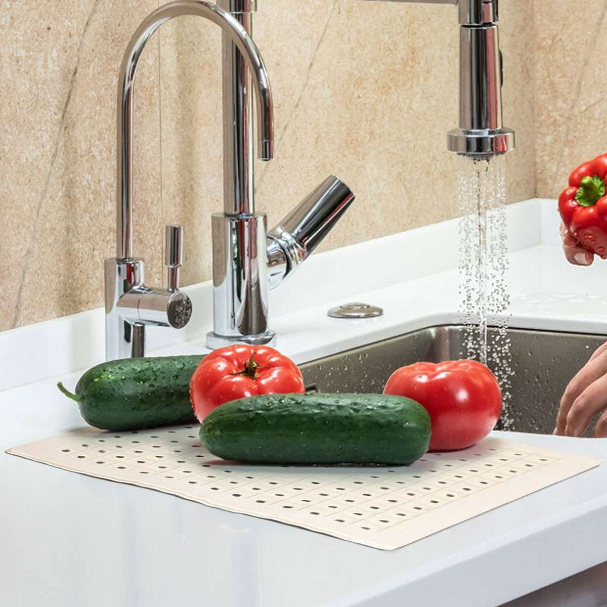 2 Pack Kitchen Sink Mat Drain Pad Protector 10″ x 12″ Non-Slip Rubber Durable