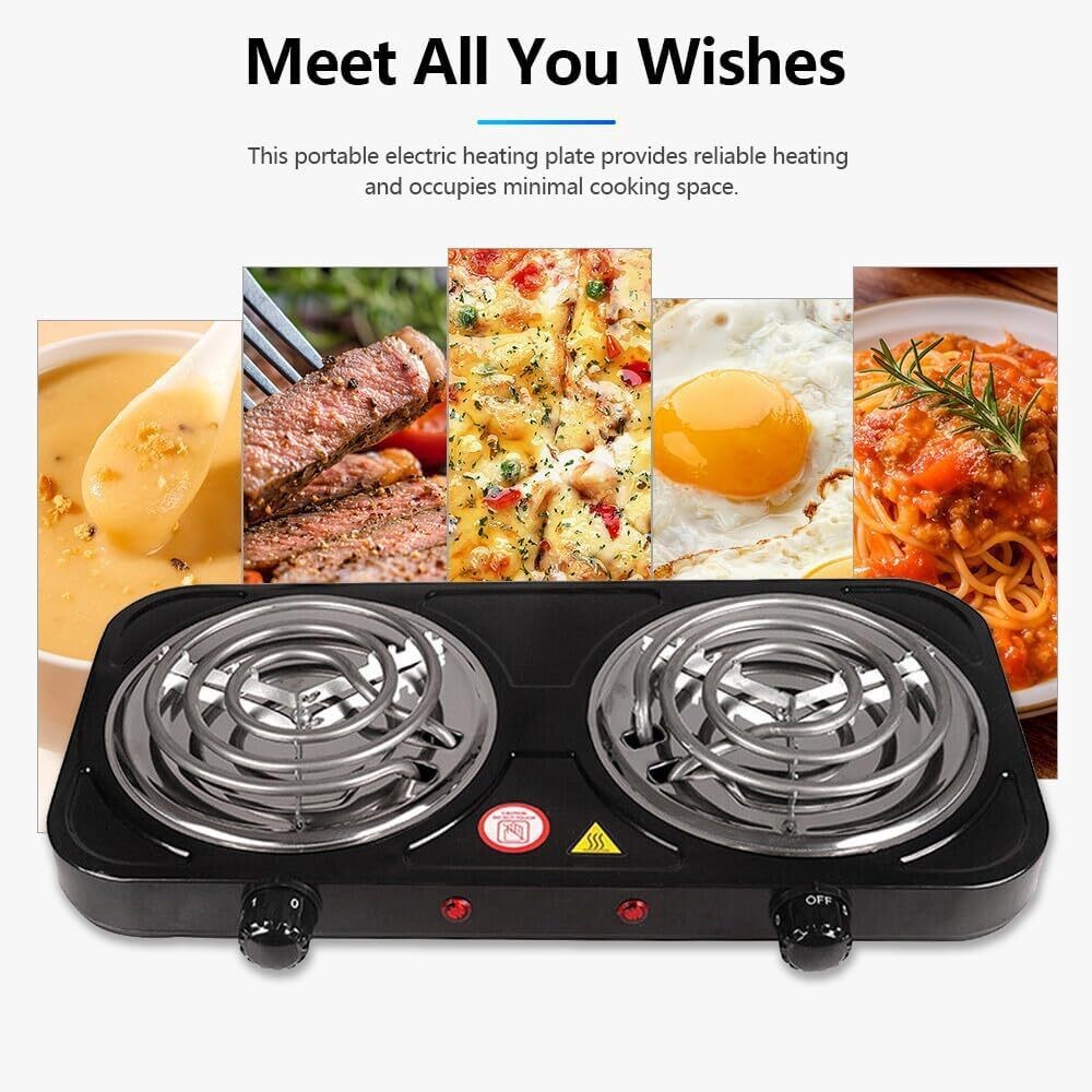 2000W Portable Kitchen Electric Double Burner Hot Plate Cooktop Cooking Stove