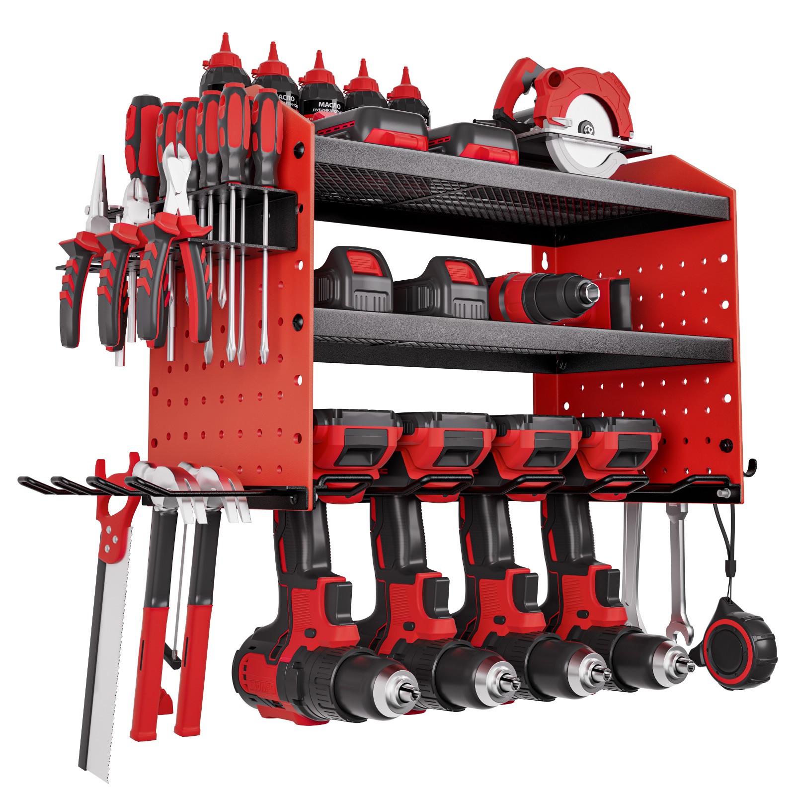 VEVOR Power Tool Organizer Wall Mount 3-Layer Drill Storage Rack 4 Drill Holders