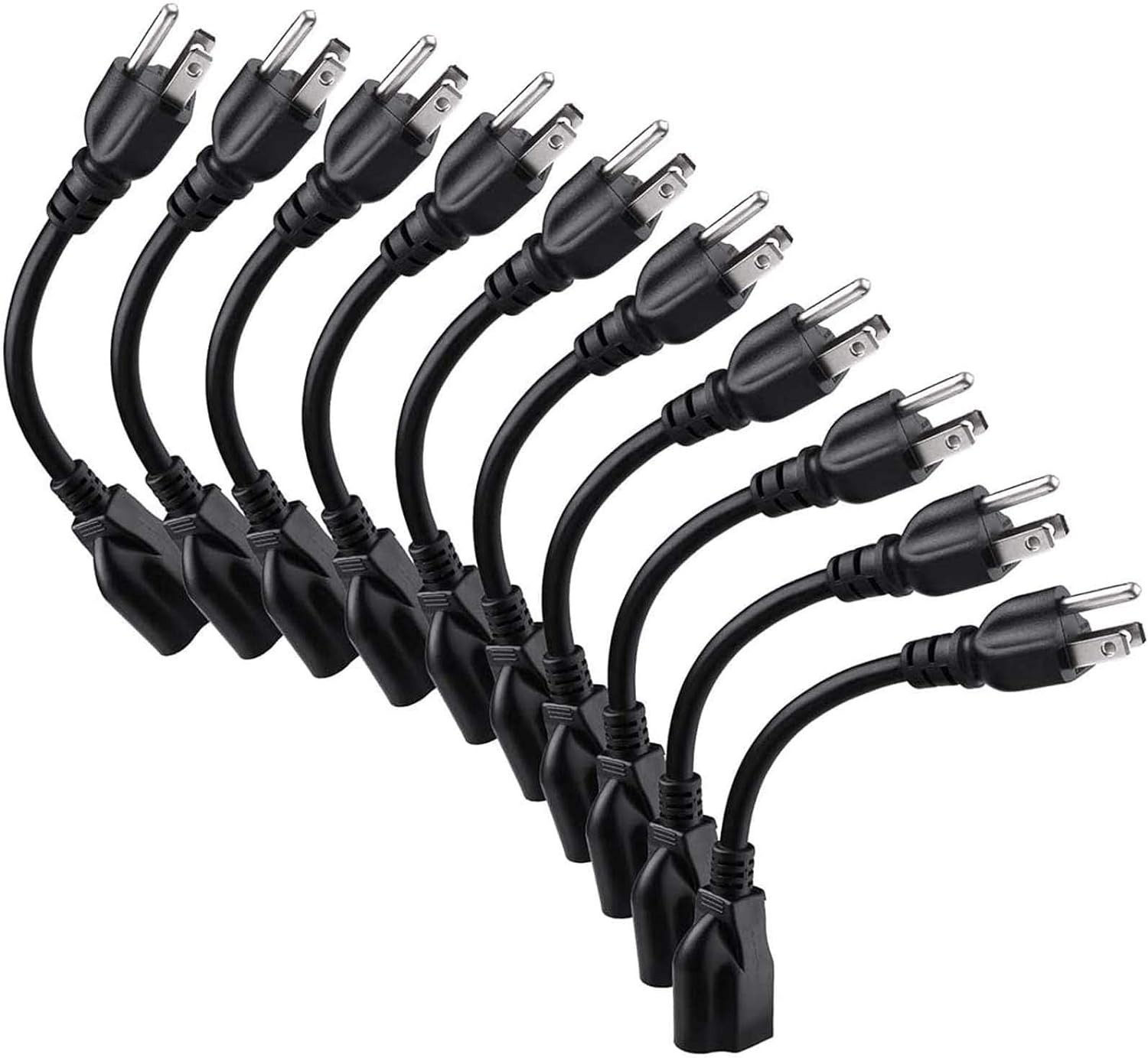 Miady Short Power Extension Cord Outlet Saver, 16AWG/13A, 3 Prong 10 Pack, Black