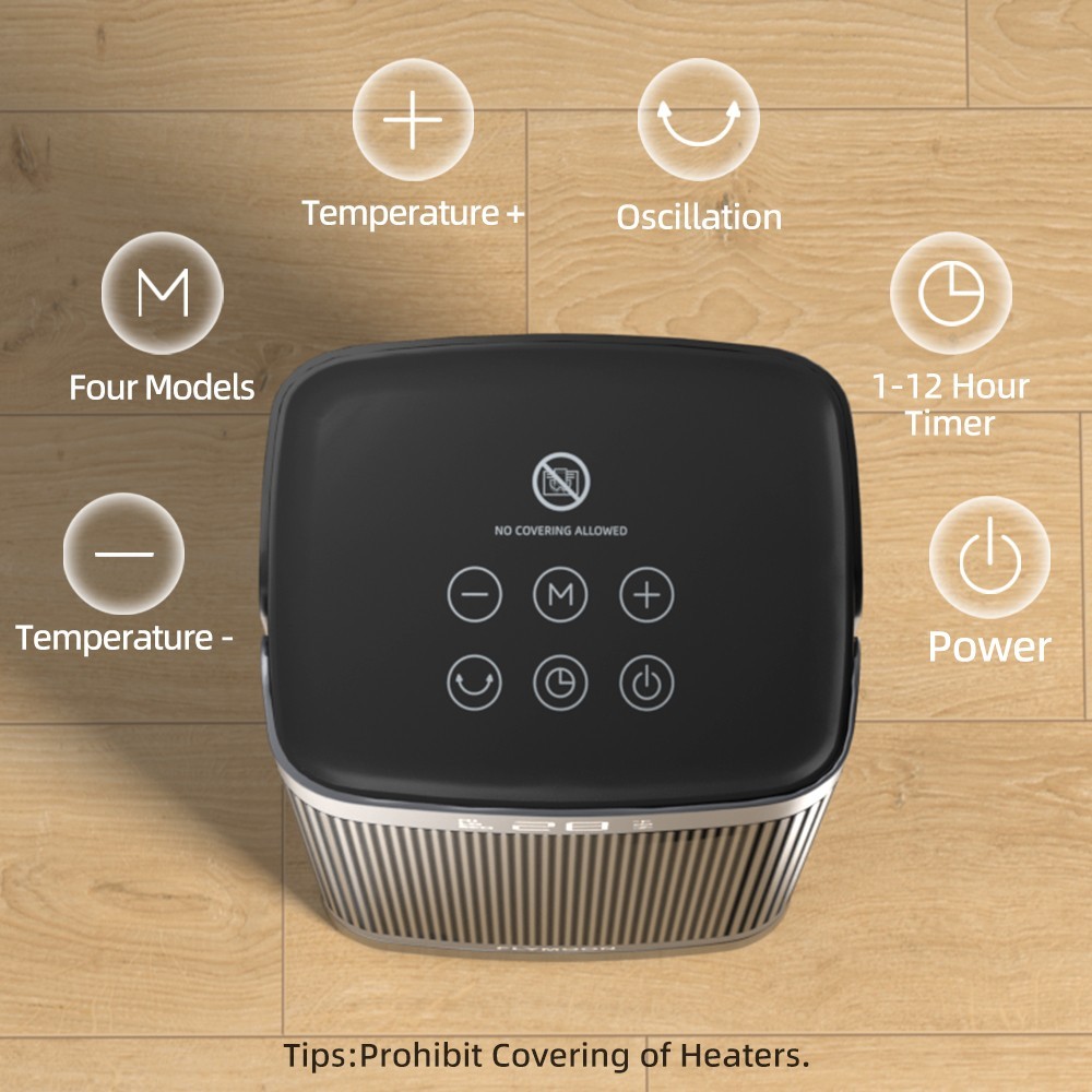 1500W Oscillating 60° Portable Space Heater 12hr-Timer with Remote Control