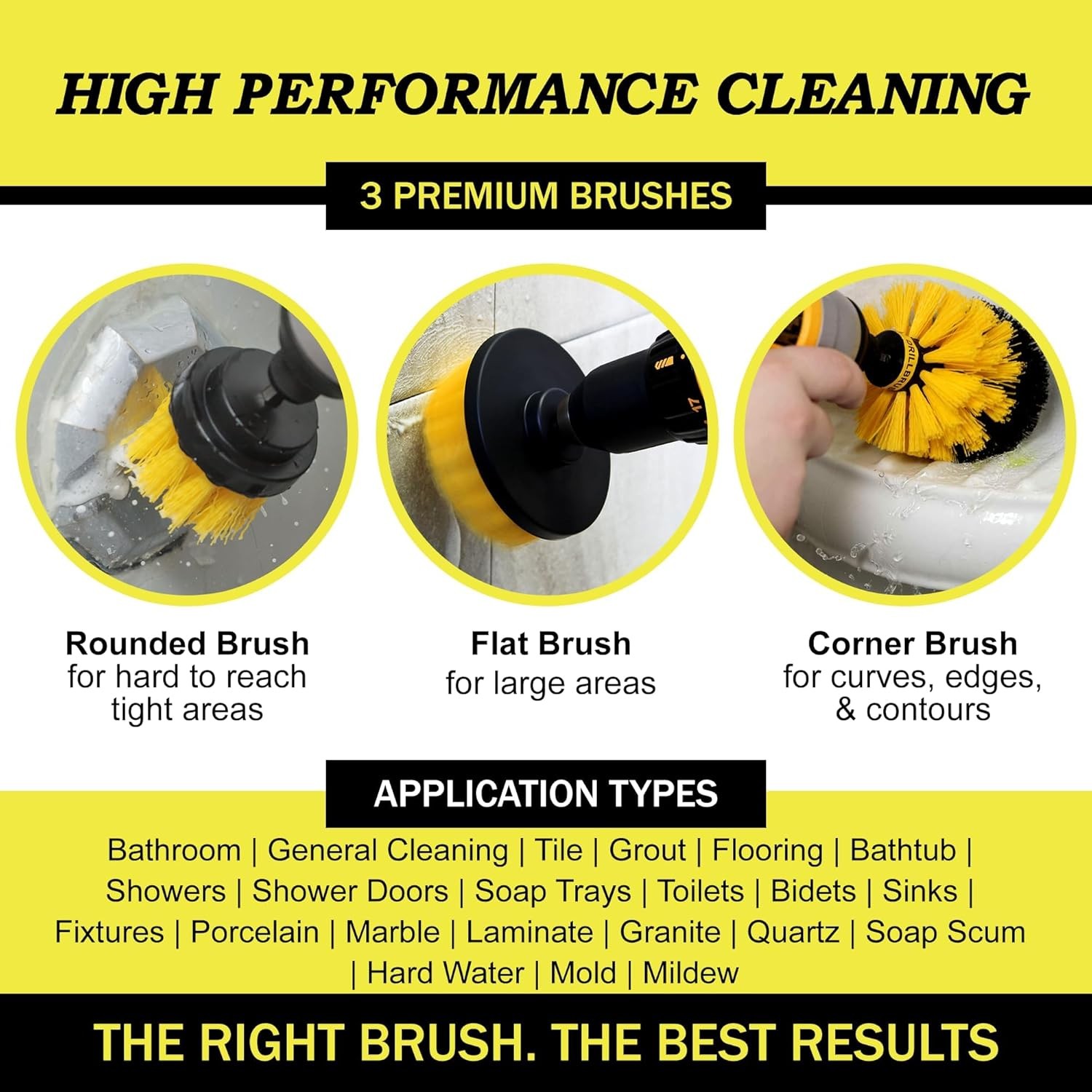 Drillbrush Drill Brush Attachment Set for Bathroom, Tile & Grout Cleaning | Powe