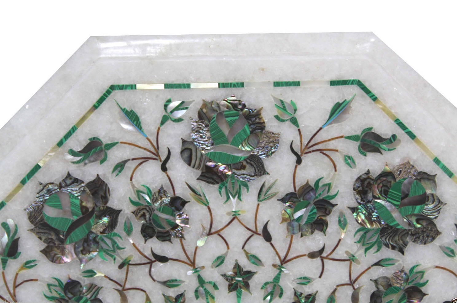 15″ Marble Table top Semi Precious Stones malachite floral inlay home decor