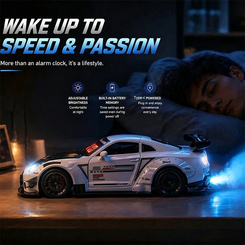 Hypercar LED Alarm Clock Digital Sports Car Model Desk Clock Remote Control