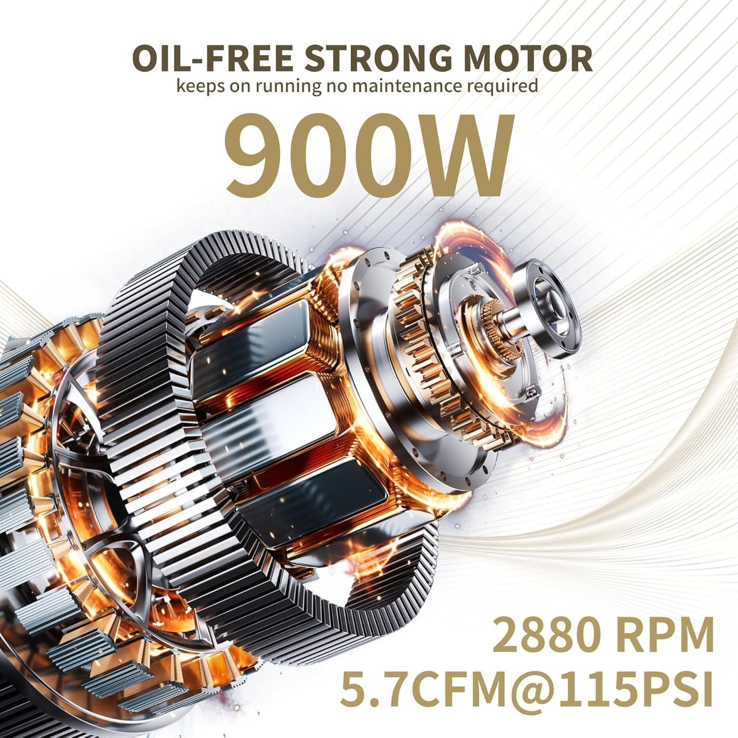 Air Compressor 6.4 Gallon Steel Tank Oil-Free Quiet 70dB for Spray Painting Auto