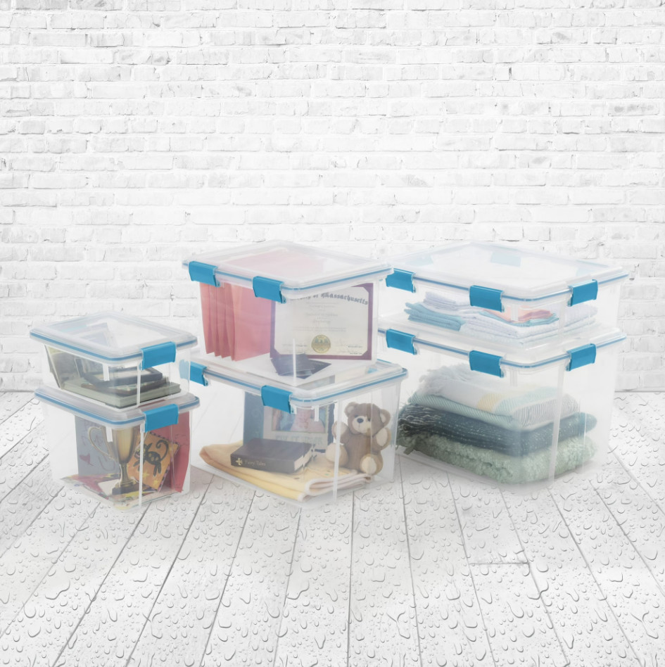 Sterilite 54 Quart Gasket Box, Stackable Storage Bin with Latching Lid, 4 Pack