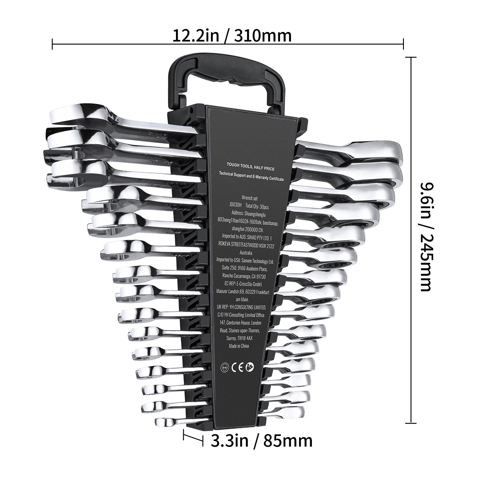 Combination Wrench Set 30 PCS SAE 1/4″ to 1″, Metric 8mm to 24mm Organizer Rack