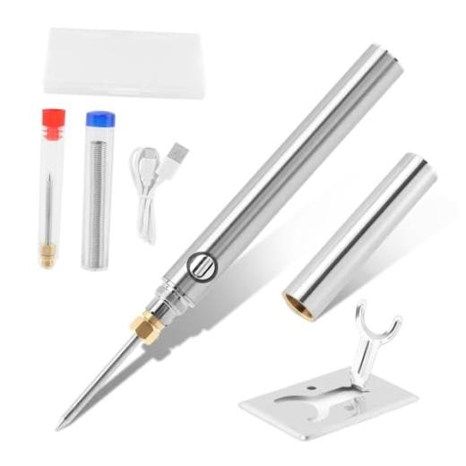 Cordless Soldering Iron Kit, Rechargeable 1100mah 5V 15W Rapid Heat Silver