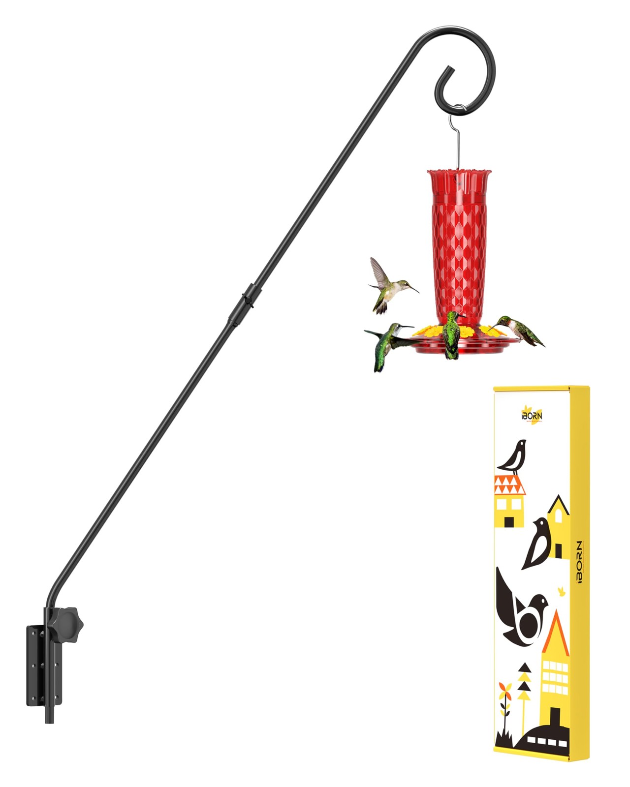 iBorn Wall Mount Deck Hook, 28″ Hummingbird Feeder Hanger, Heavy Duty Bird Fe…
