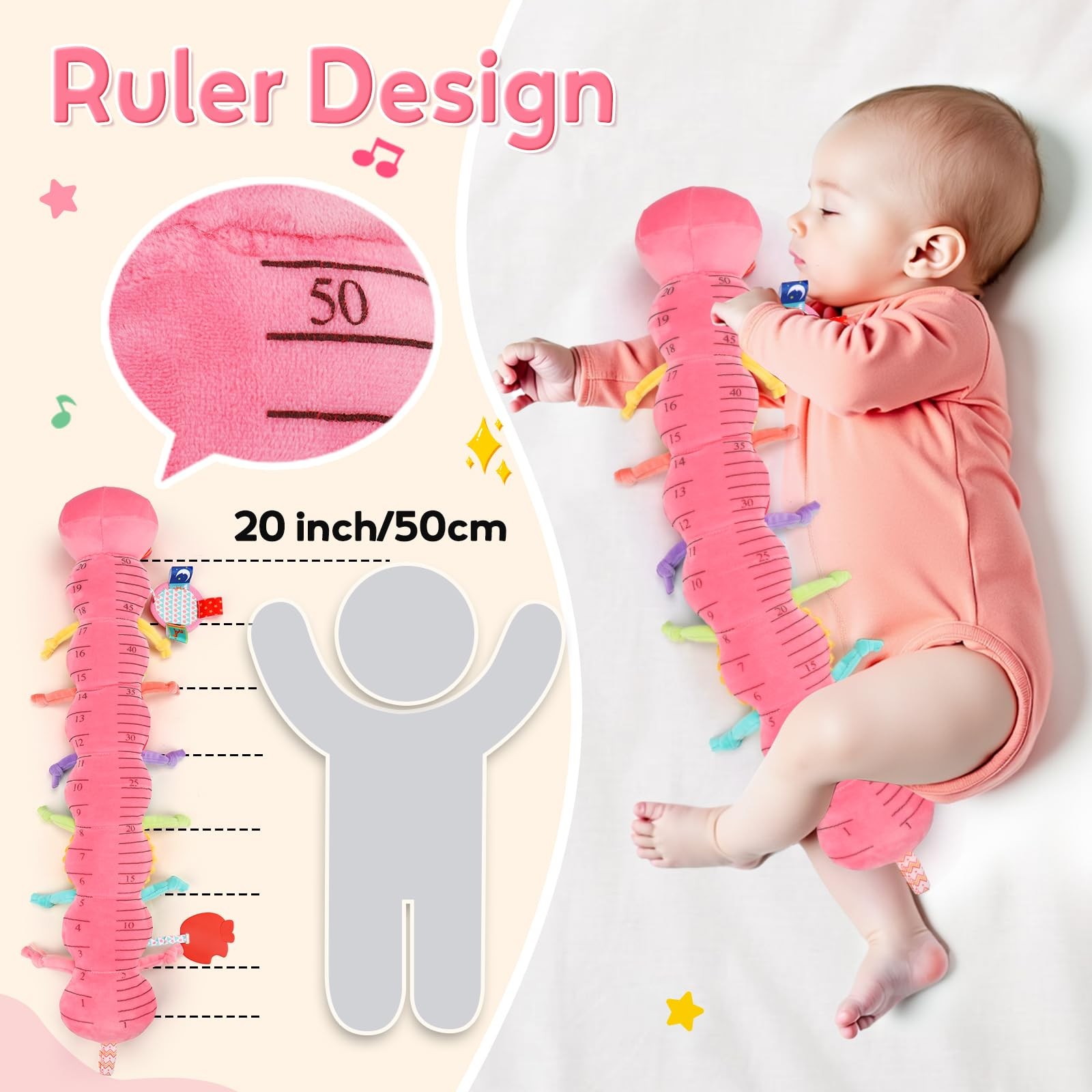 Baby Girls Toys 0-6 Month Music Animal Stuffed Caterpillar Toy for Infant 0-3 3-