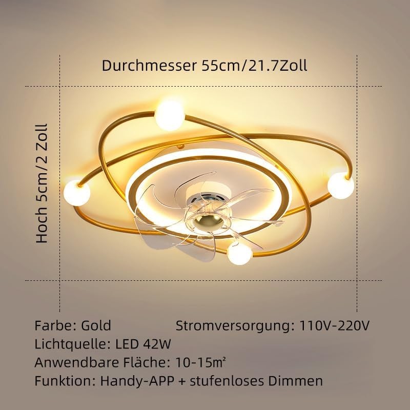 Decorative Gold Ceiling Fan Light Fixture Modern Interior Lighting Home Decor