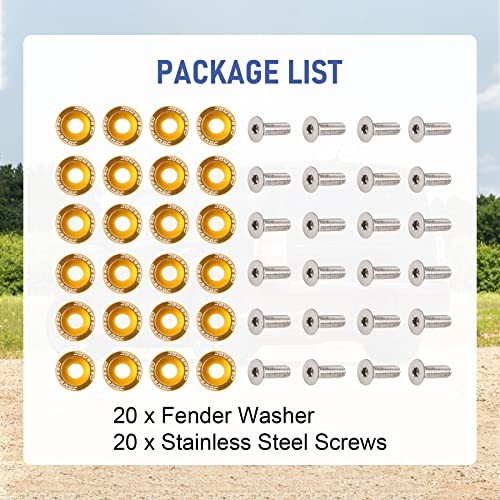 20 Pcs Gold CNC Billet Aluminum Fender Washer Engine Bay Dress Up Kit gold