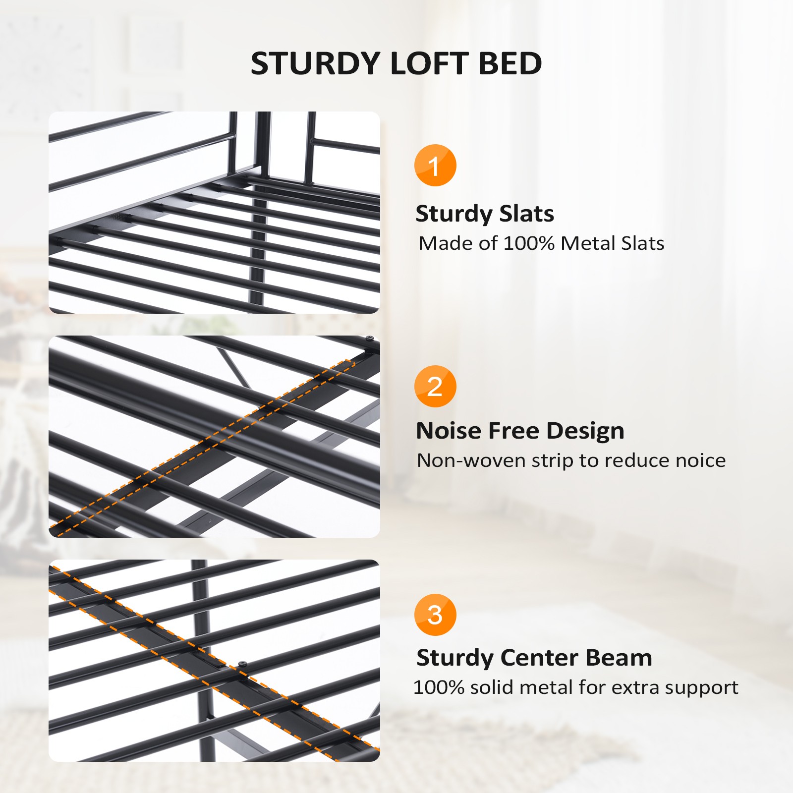 Metal Loft Bed with Built-in Ladders Loft Bed Full Size for Adults Kids Teens