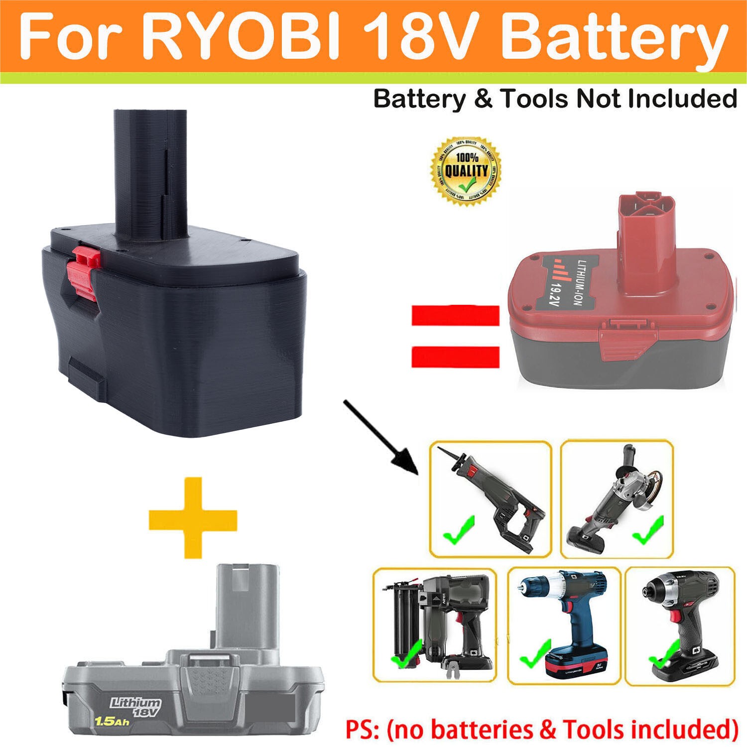 Battery-Adapter For Ryobi 18V battery to for Craftsman 19.2V Ni-cd Power Tools