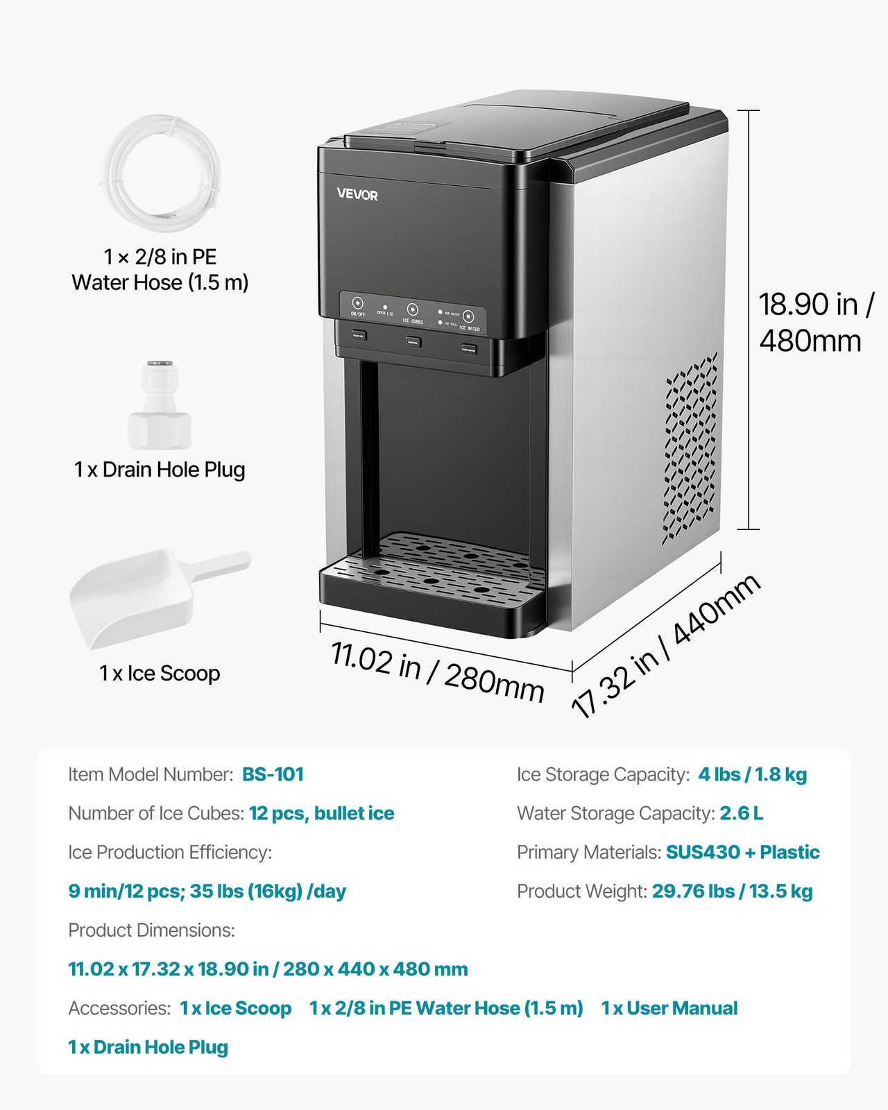 VEVOR Water Dispenser with Ice Maker 3-in-1 Countertop Water Cooler for Home