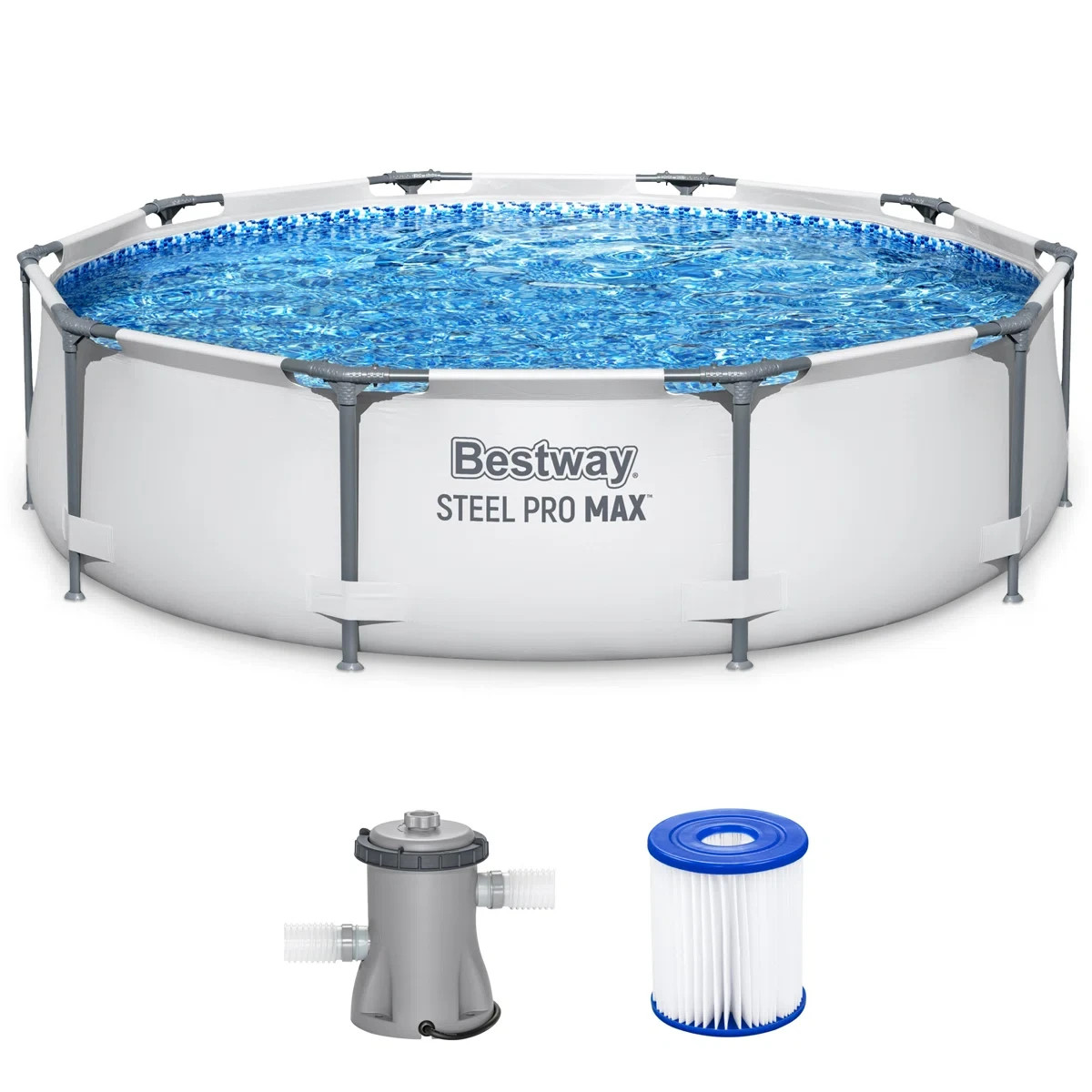 Bestway Steel Pro Max 10’x30″ Round Above Ground Outdoor Swimming Pool with Pump