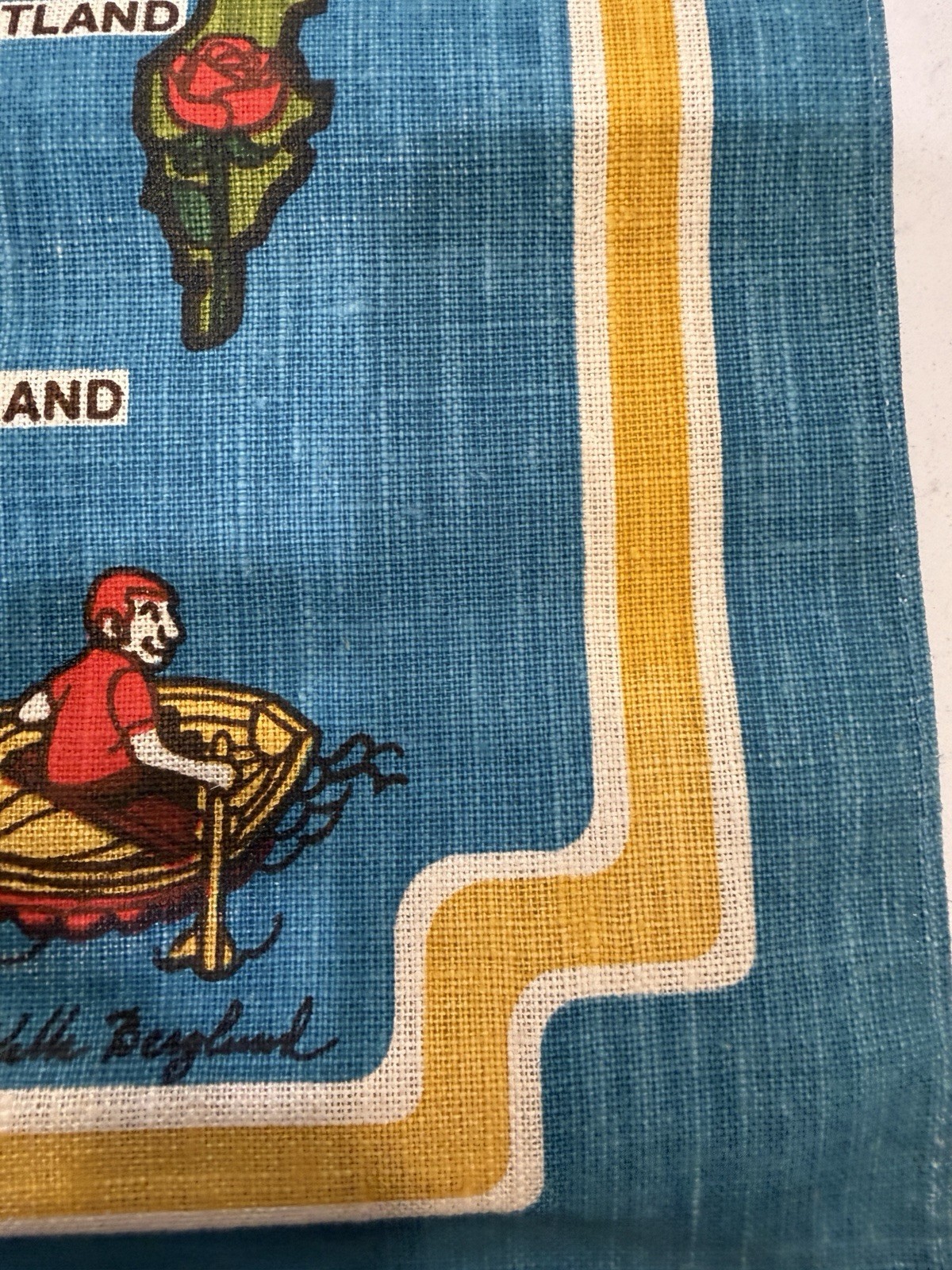 Vintage 1970s Kalle Berglund Sweden Illustrated Fabric Map Wall Hanging Tapestry