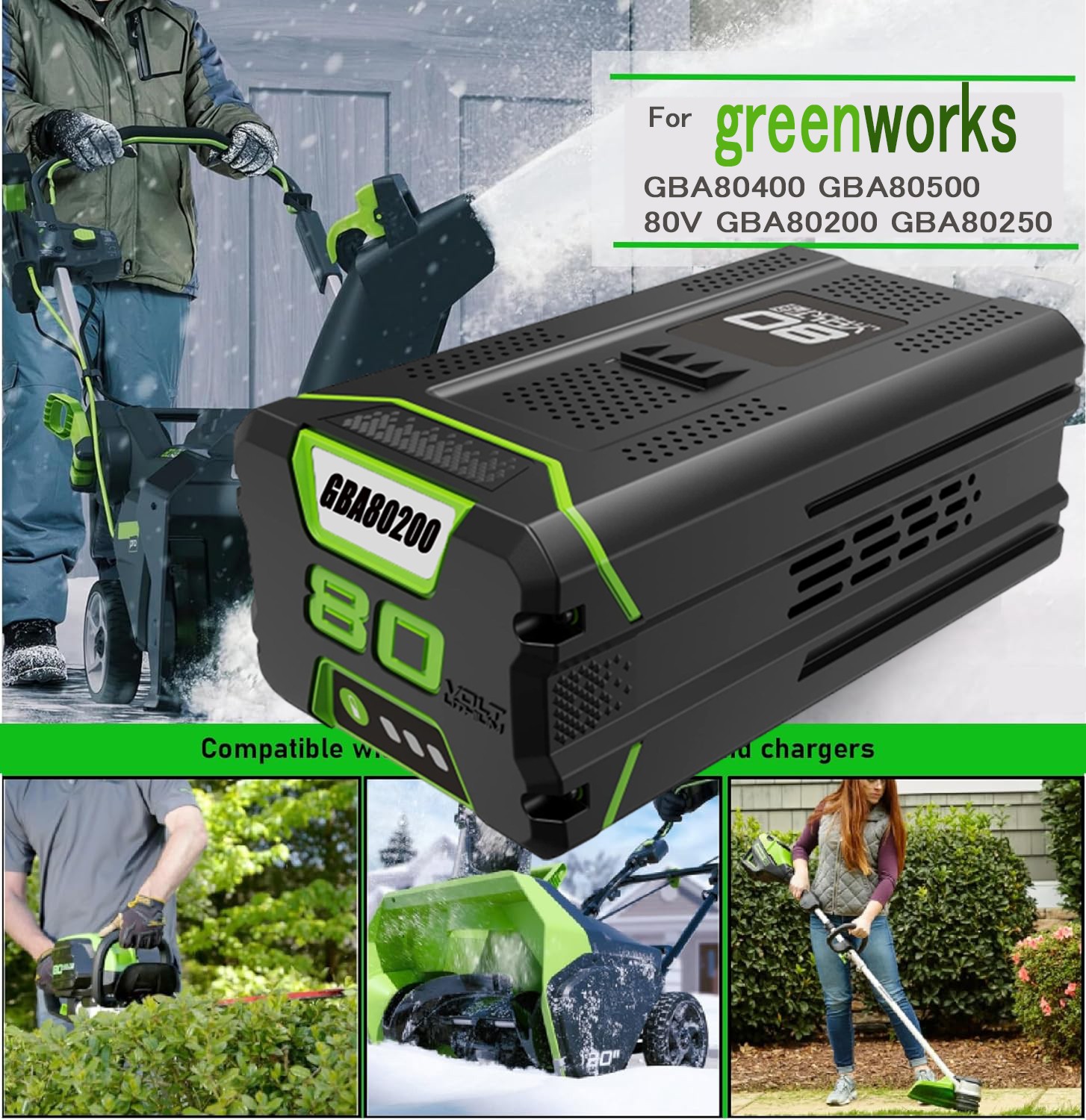 FOR Greenworks 80V Lithium Ion 8.0Ah Li-ion Battery BAB727 FOR GBA80200