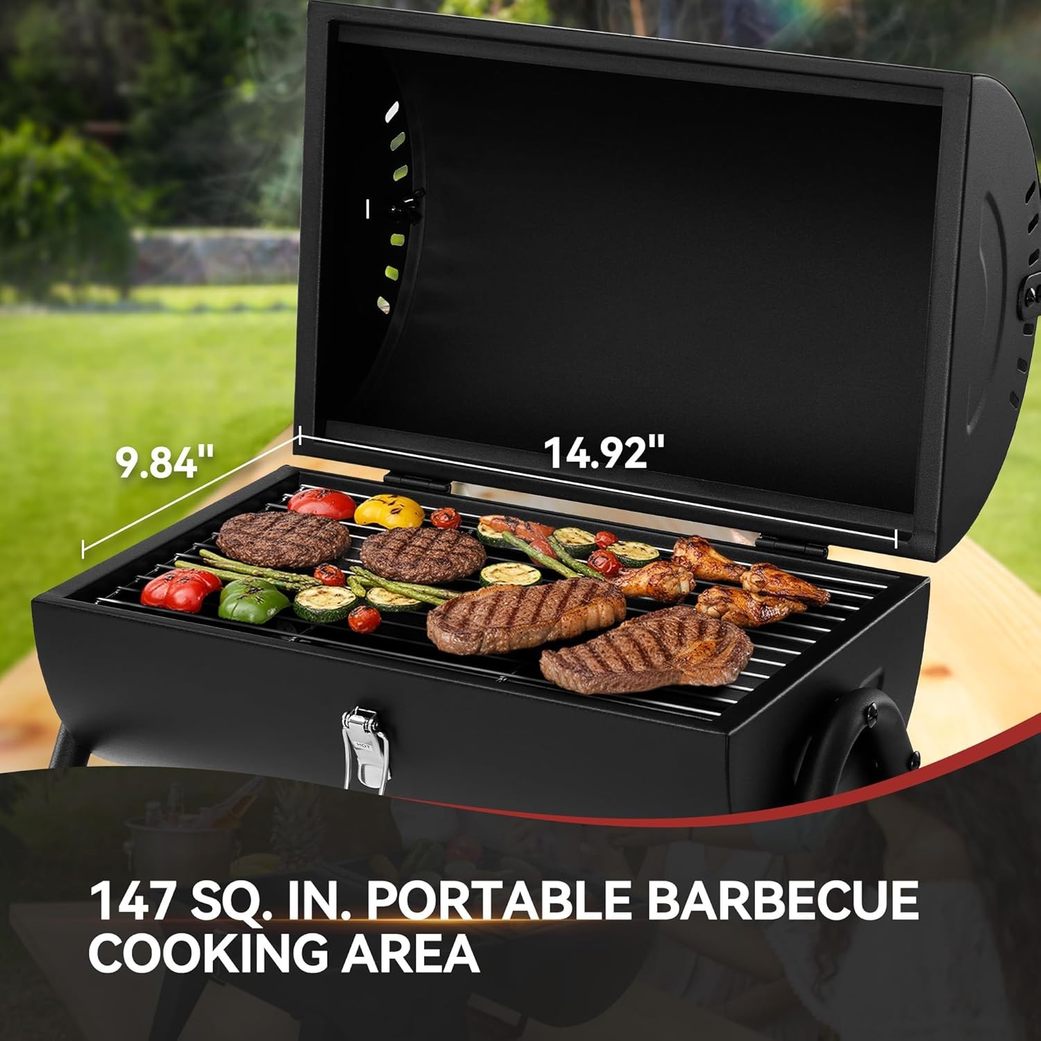Royal Gourmet CC1015W Portable Charcoal Grill, 147 sq. in. Cooking Grid, Wooden