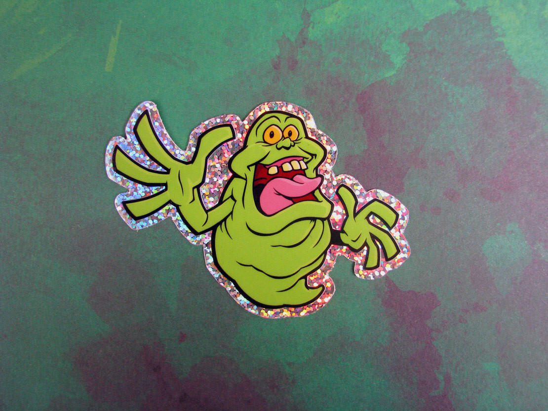 Slimer Glitter Sticker Ghostbusters Shiny Metallic Skateboard Decal 3″