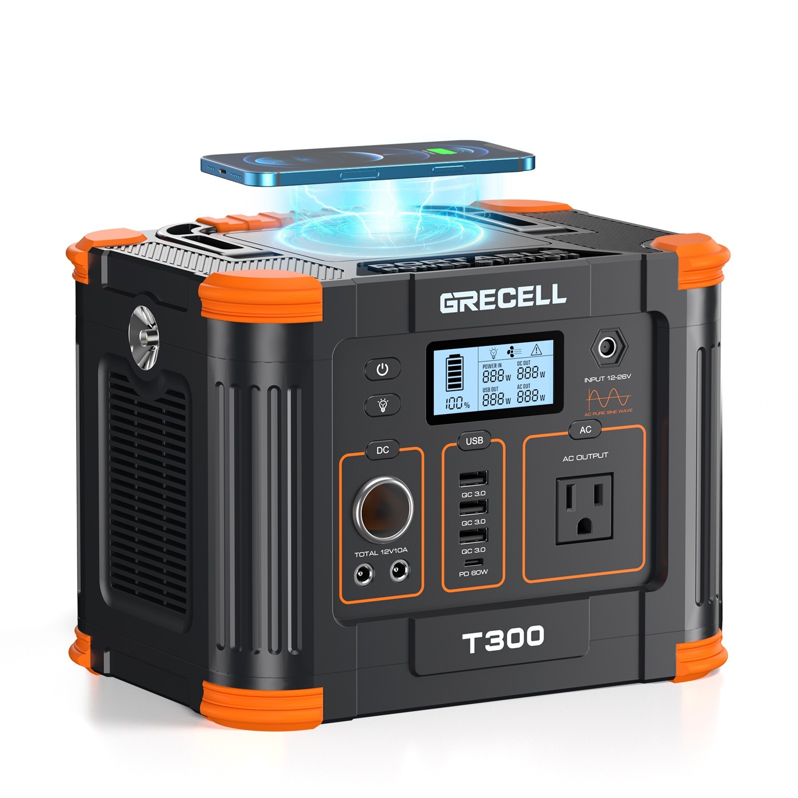 GRECELL 300W Portable Power Station Solar Generator Backup Battery RV Camping