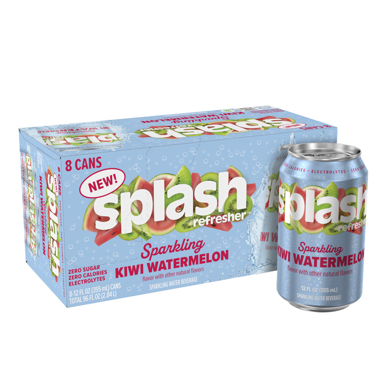 Splash Kiwi Watermelon Sparkling Water, 12 fl oz Cans (8 Pack)