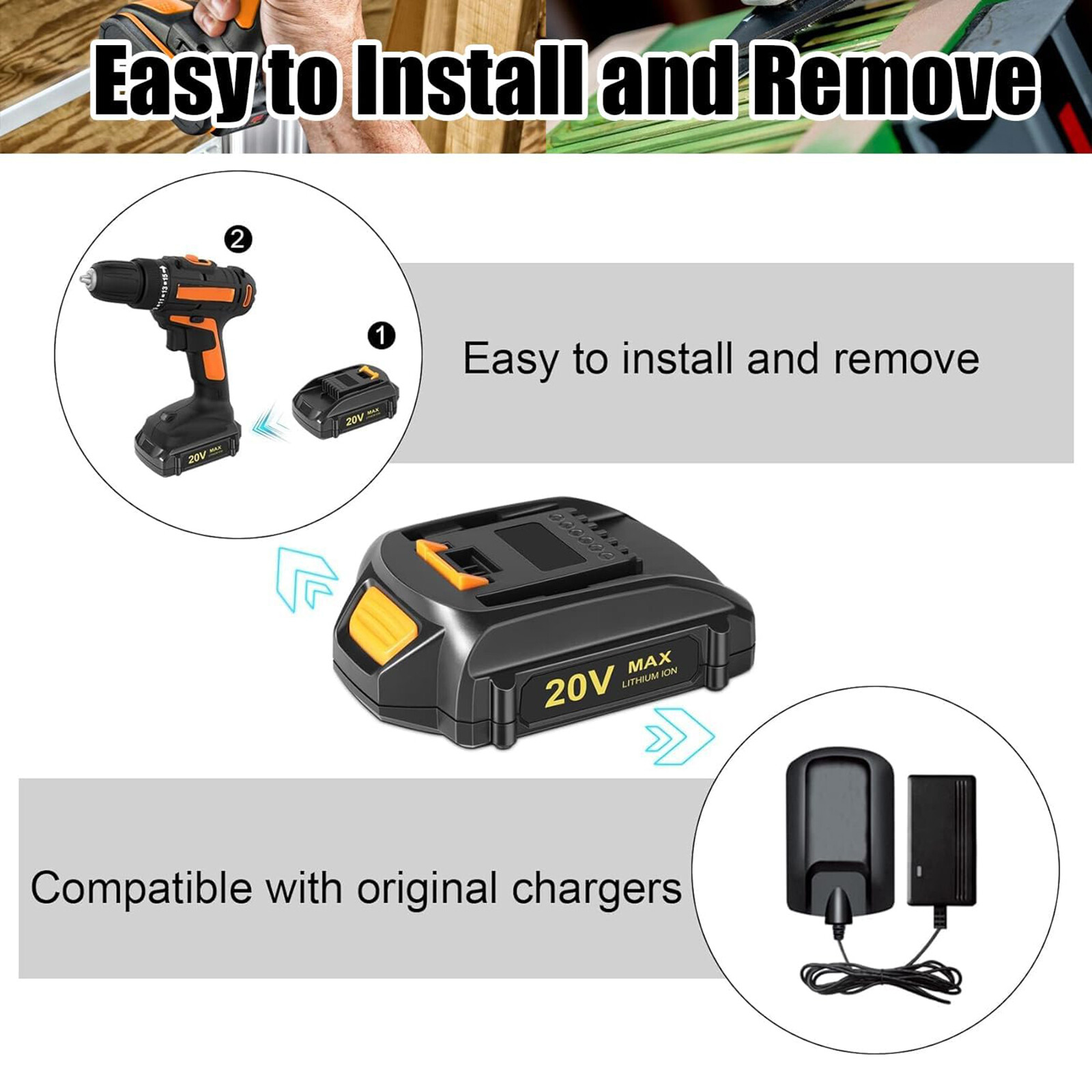 2 Pack 3.5Ah Replacement for Worx 20V PowerShare Lithium-ion Battery WA3575