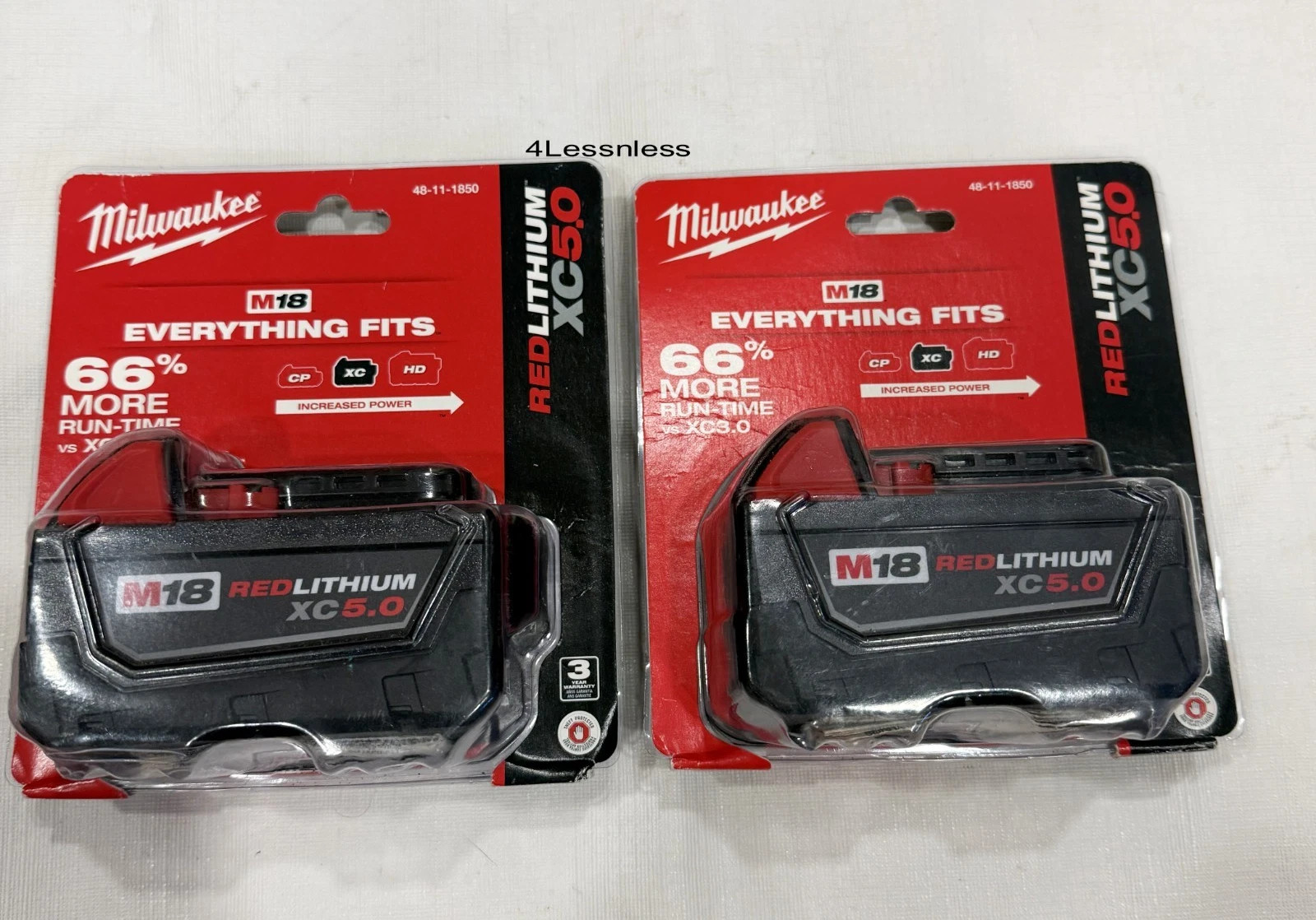 2 PCS Milwaukee 48-11-1850 M18 XC 5.0 AH 18 Volt Capacity Battery New In Pack