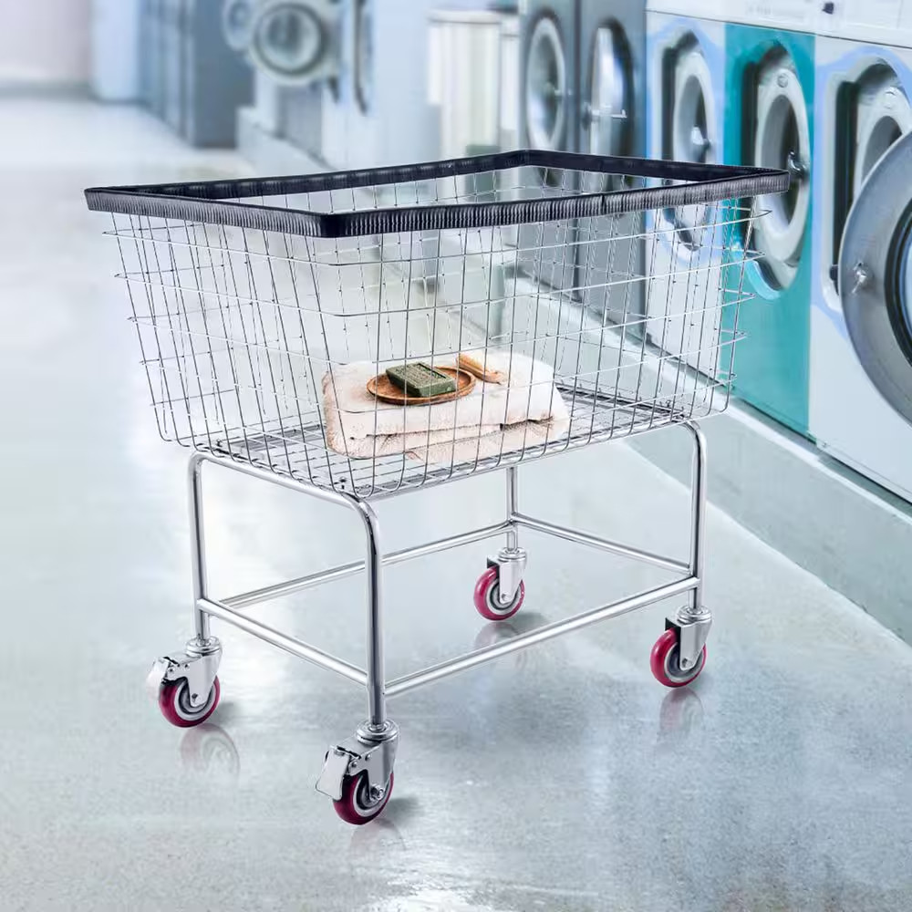 Wire Laundry Cart, 35 In. X 15.7 In. X 22 In. Commercial Wire Laundry Basket Car
