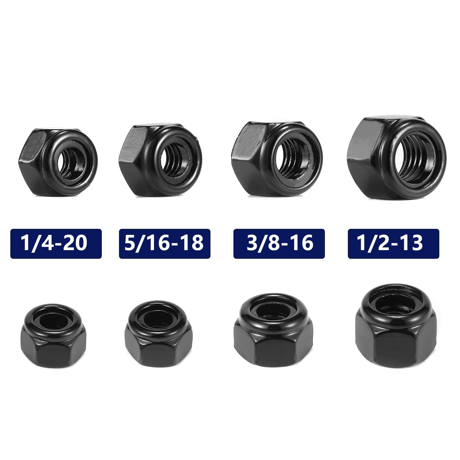 1/2-13 Nylon Insert Hex Lock Nuts 100Pcs 304 Stainless Steel 1/2-13, Black