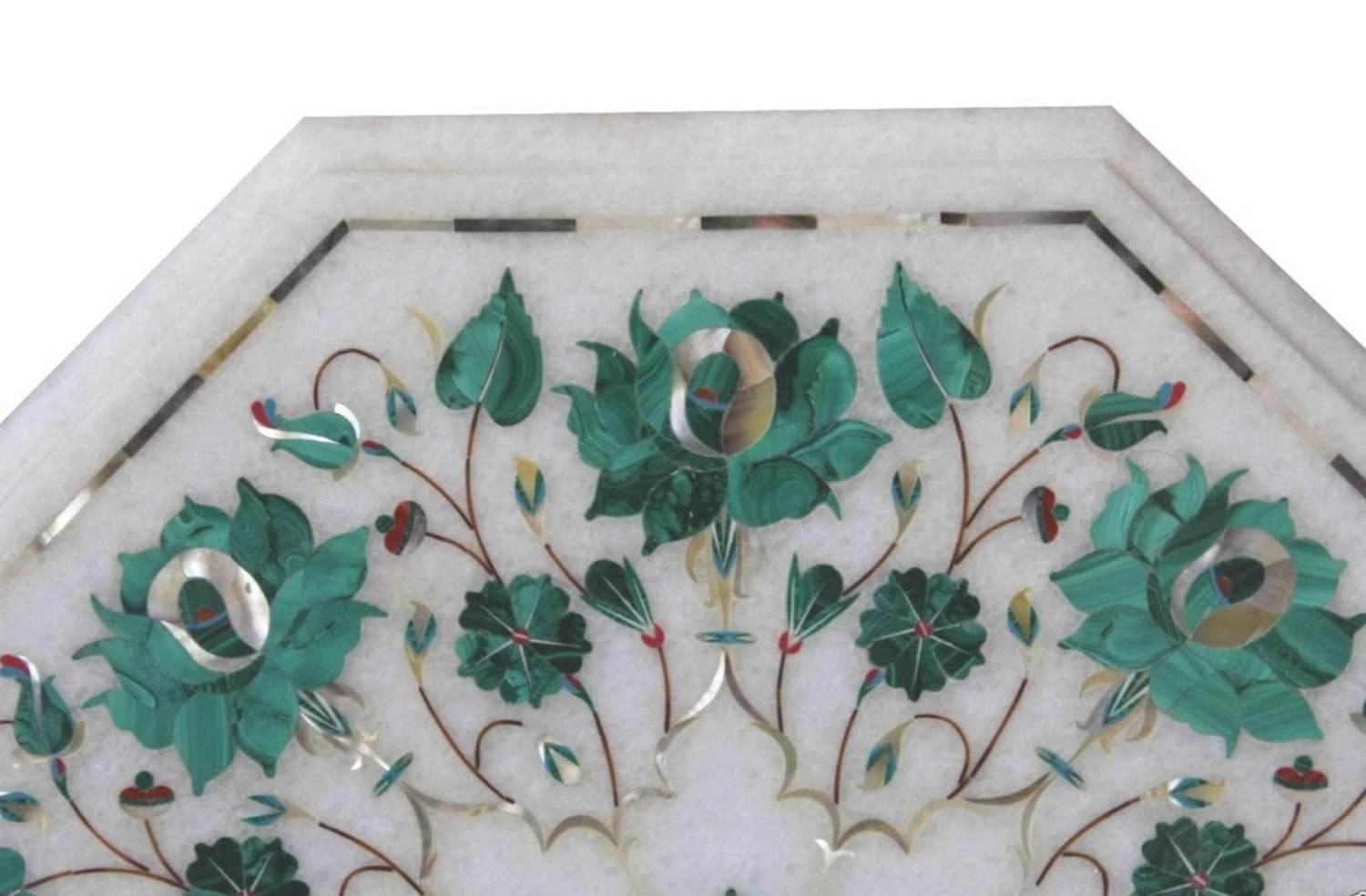 12″ Marble Table top Semi Precious Stones floral malachite inlay home decorative