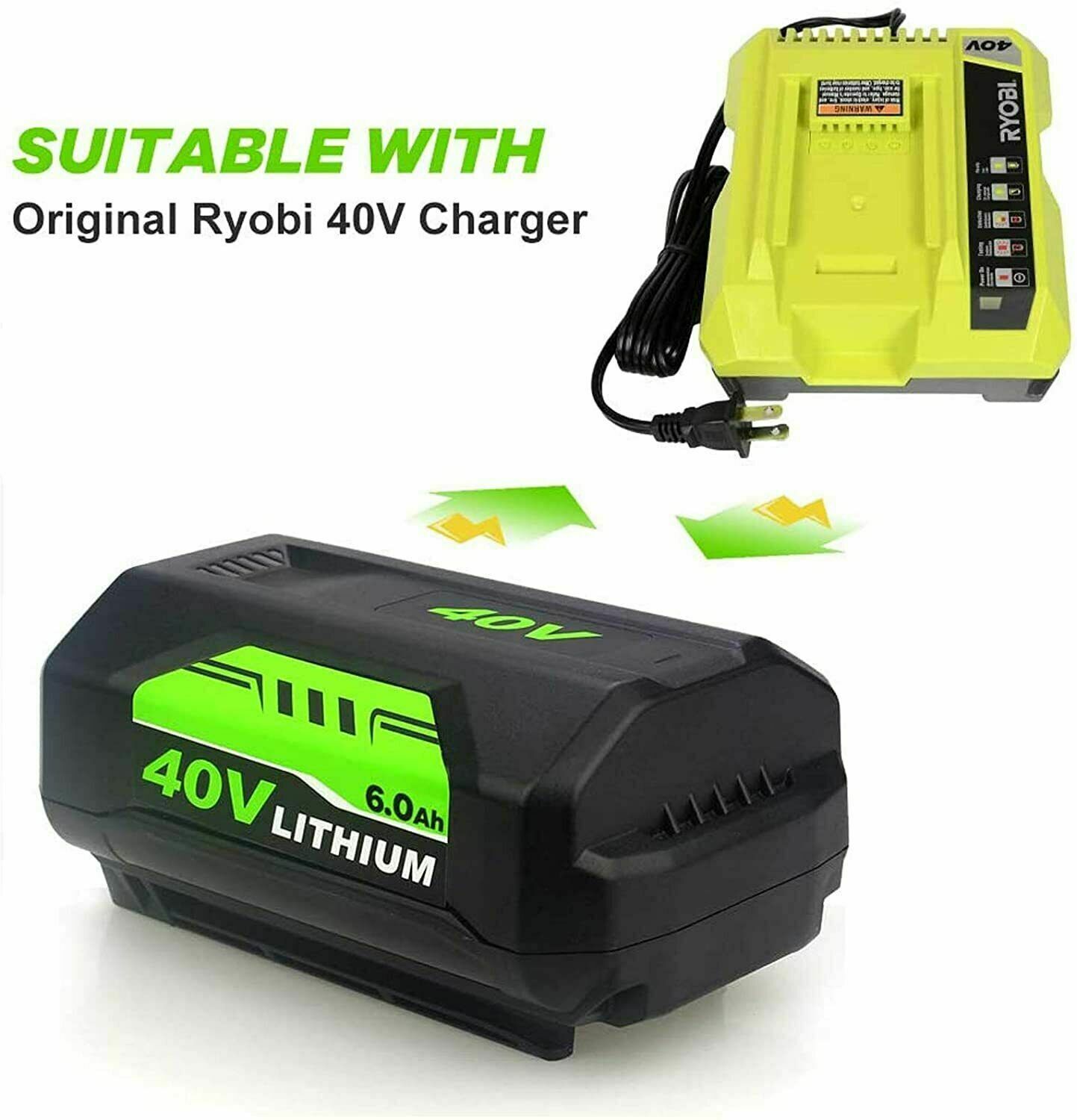 6.0Ah For Ryobi 40V Lithium Battery or Charger High Capacity OP4015 OP4026 OP401