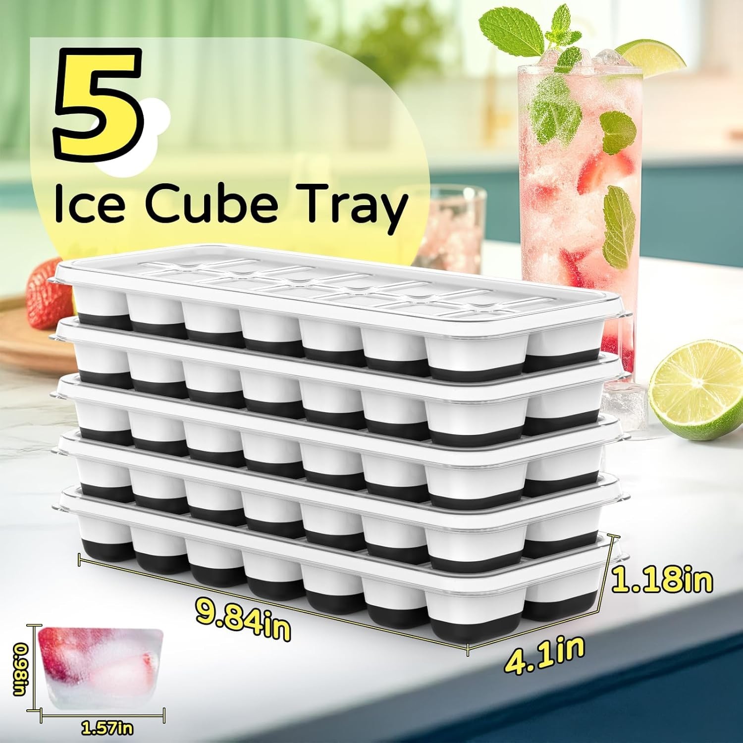 Ice Cube Tray 5 Pack Stackable Silicone Trays Easy Release Reusable BPA-Free