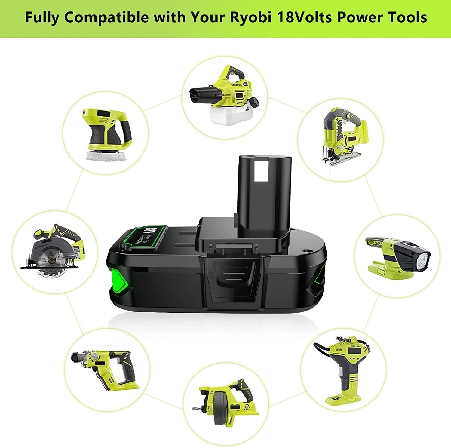 18V Power Tool Charger with Lithium Batteries for Ryobi One Ryobi P102 , 2 Pack