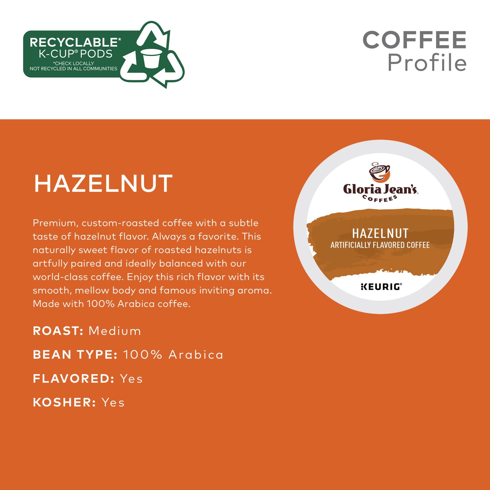 Gloria Jean’s Hazelnut K-Cups, Medium Roast Coffee, 144 Count
