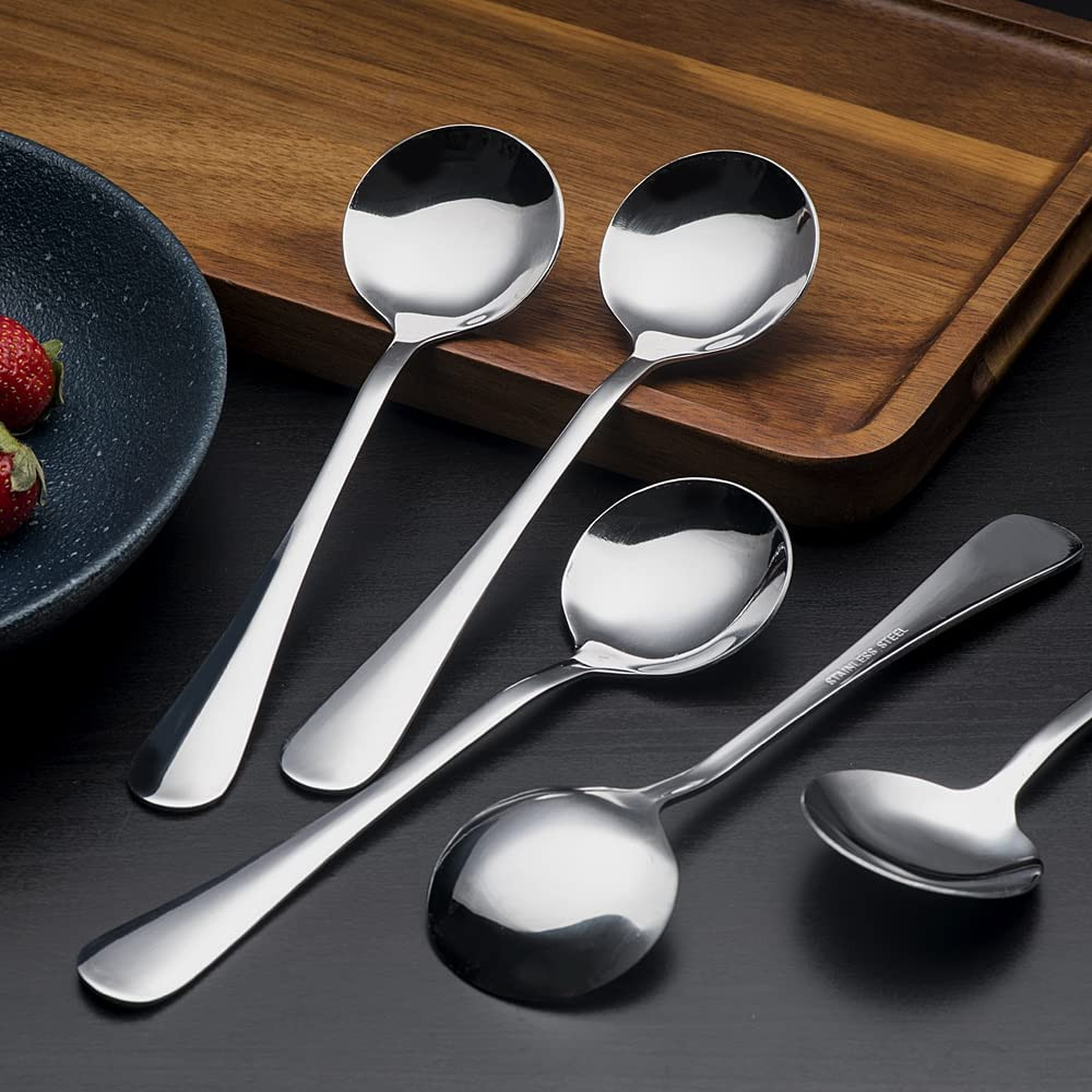 8-Piece Premium Stainless Steel Soup Spoons Set – Heavy-Weight Flatware for Soup